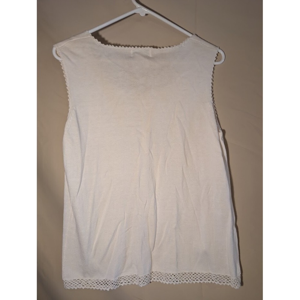 Vintage Tribeca Studio‎ Sweater Vest Large Cream Knit Lace Trim Button Front - Picture 2 of 3